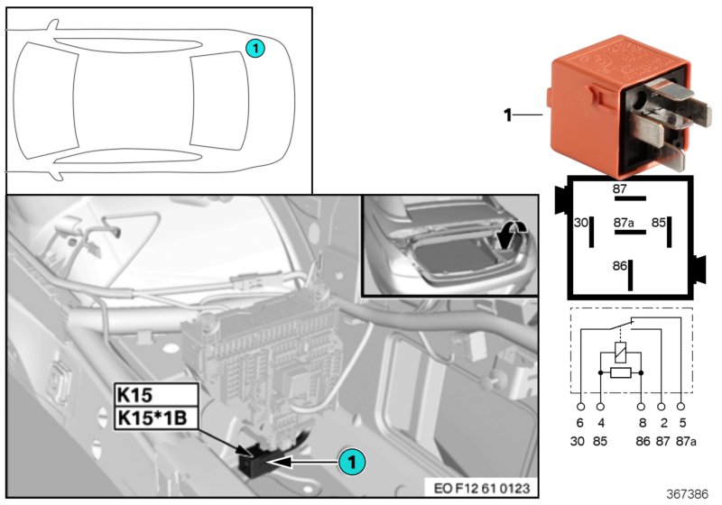 Реле привода заднего стекла K15 для BMW F12 650iX 4.4 N63N (схема запчастей)
