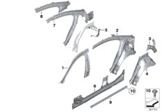 Детали бокового каркаса для BMW F10 528iX N20 (схема запасных частей)