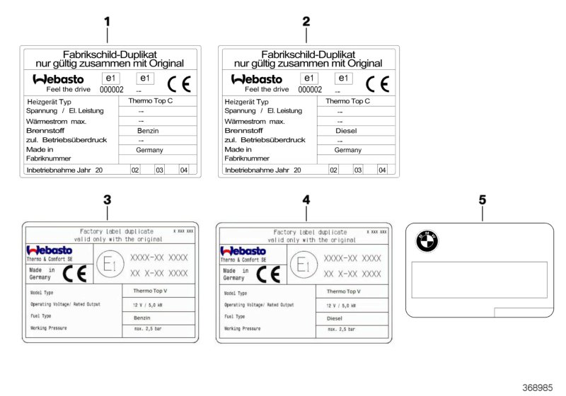 Шильдик "Автономная система отопления" для BMW E39 530d M57 (схема запчастей)