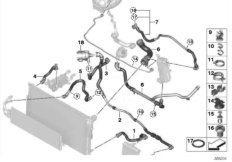 Шланги системы охлаждения для BMW MOSP M235i Racing N55 (схема запасных частей)