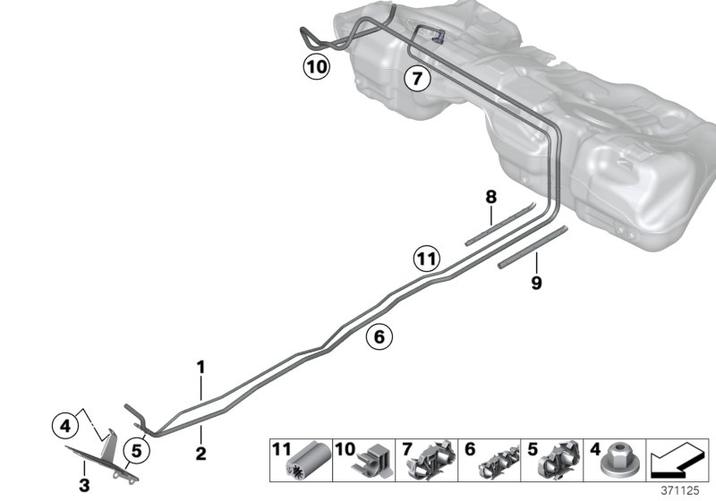 Топливопровод/ элементы крепления для BMW F30 335i N55 (схема запчастей)