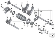 Детали механизма ПП 6-ступенчатой КПП для MOTO K75 F 800 GS Adve. 16 (0B55, 0B65) 0 (схема запасных частей)