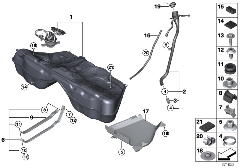 Топливный бак/дополнительные элементы для BMW F10 M5 S63N (схема запчастей)