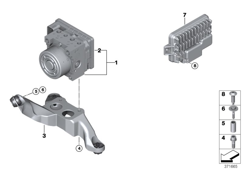 Гидроагрегат DSC/ЭБУ/кронштейн для MINI F60 Cooper SD B47D (схема запчастей)