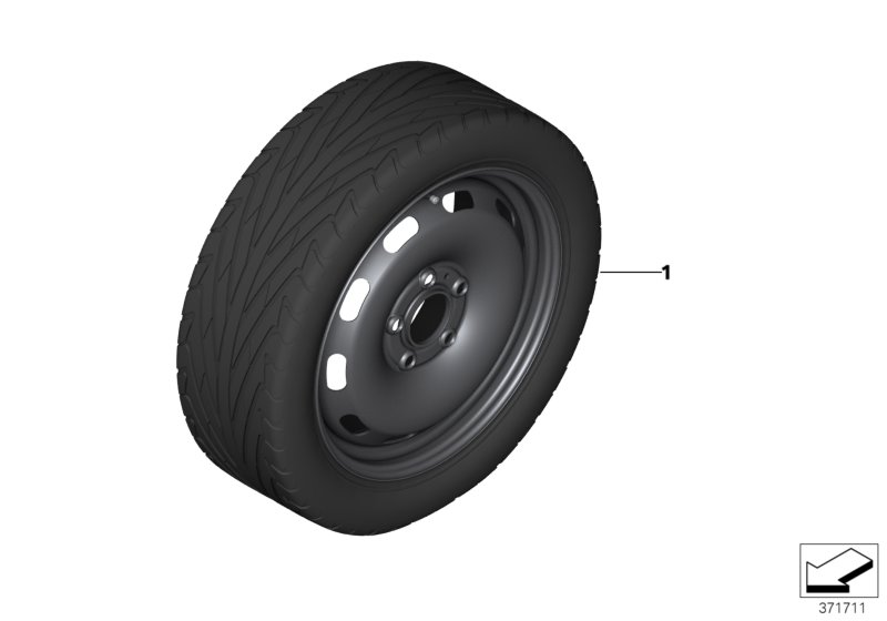 Аварийное колесо стальное черное для MINI F56 One D B37 (схема запчастей)