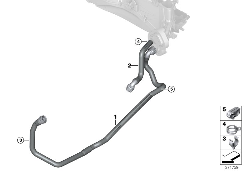 Шланги охлаждающей жидкости для BMW F25 X3 18d B47 (схема запчастей)