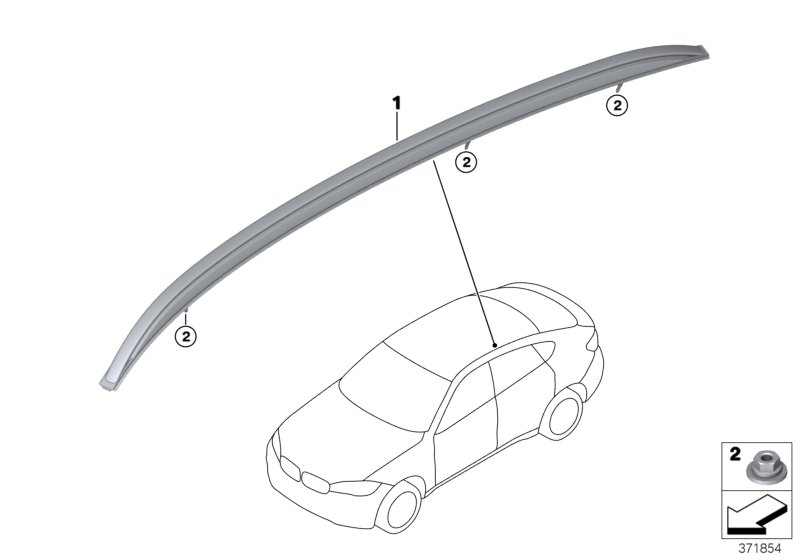 Дооснащение полозьями багажника на крыше для BMW F16 X6 40dX N57Z (схема запчастей)