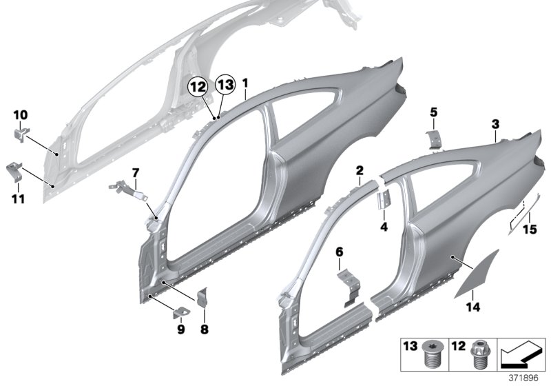 боковой каркас для BMW F32 418i B38 (схема запчастей)