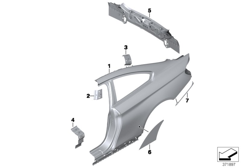 Крыло/облицовка задней части для BMW F32 420i B48 (схема запчастей)