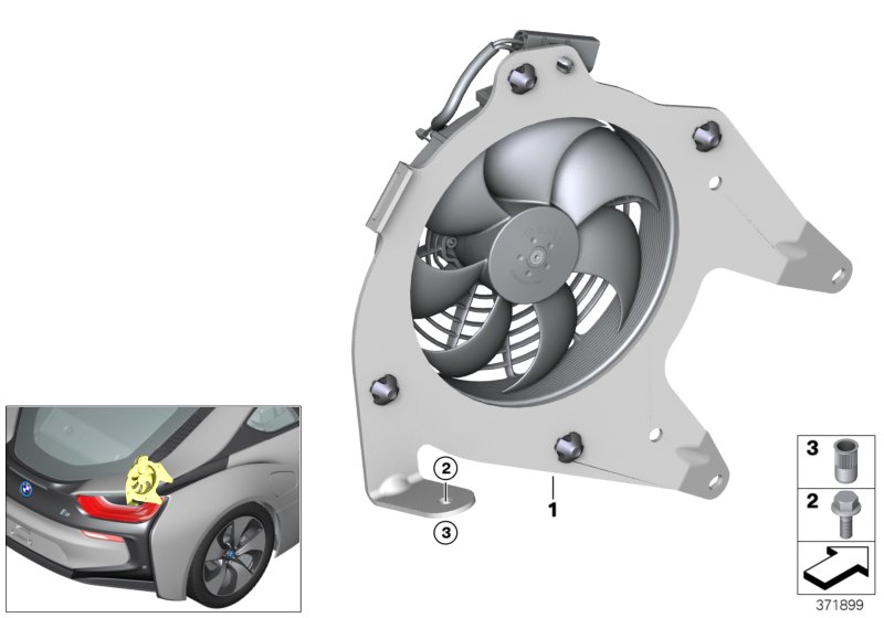дополнительный вентилятор для BMW I15 i8 B38X (схема запчастей)