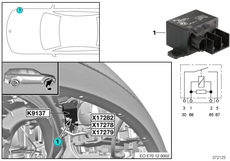 Реле электровентилятора K9137 для BMW E72 Hybrid X6 N63 (схема запчастей)