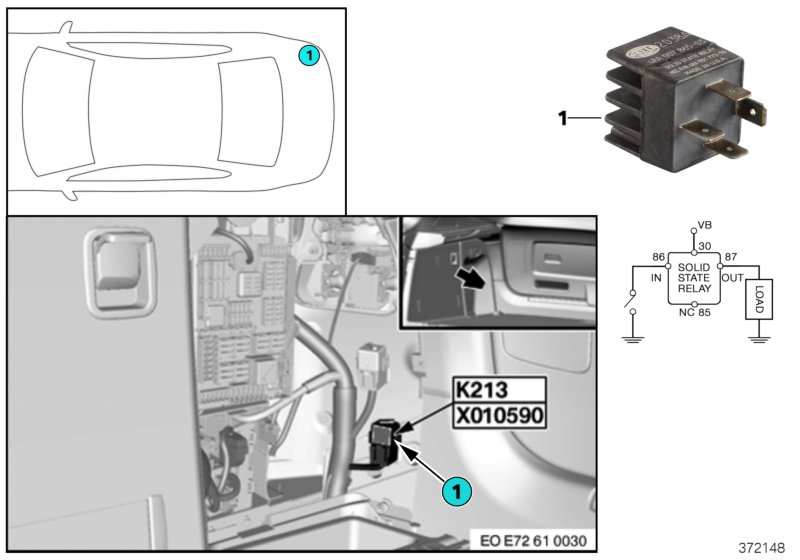 Реле электр. вакуумного насоса K213 для BMW E72 Hybrid X6 N63 (схема запчастей)
