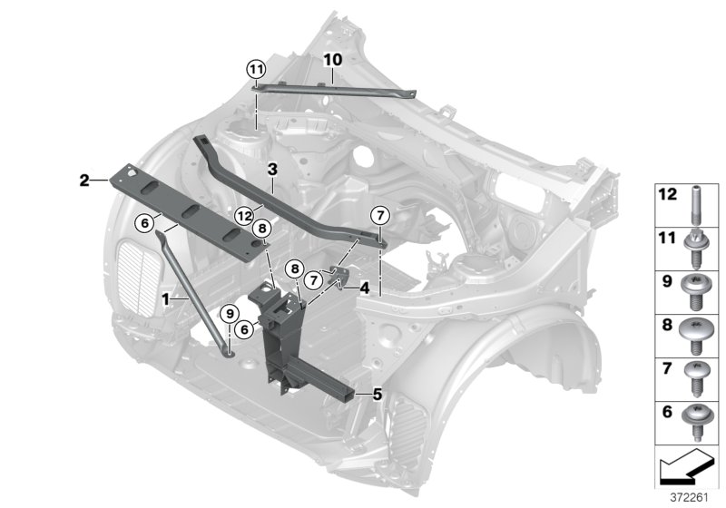 Элемент усиления передней части кузова для BMW F25 X3 35iX N55 (схема запчастей)