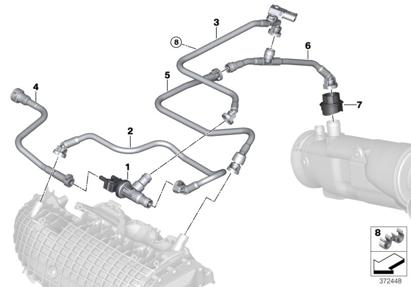 Клапан вентиляции топливного бака для BMW I12 i8 B38 (схема запчастей)