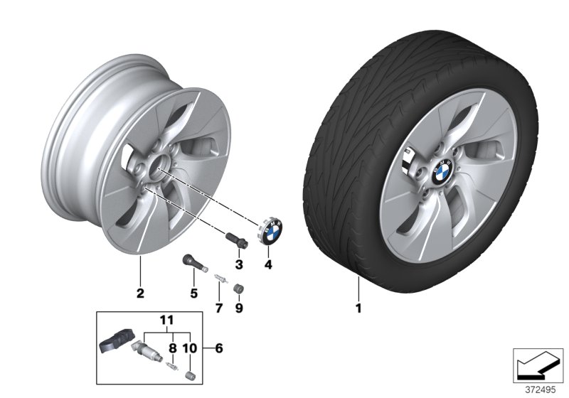 Л/с диск BMW турбинный дизайн 406 - 16'' для BMW F21 114d N47N (схема запчастей)