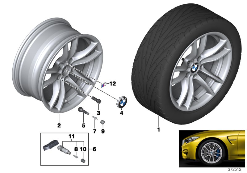 Л/c диск BMW M с V-обр.спиц. 640M - 18'' для BMW F87 M2 N55 (схема запчастей)