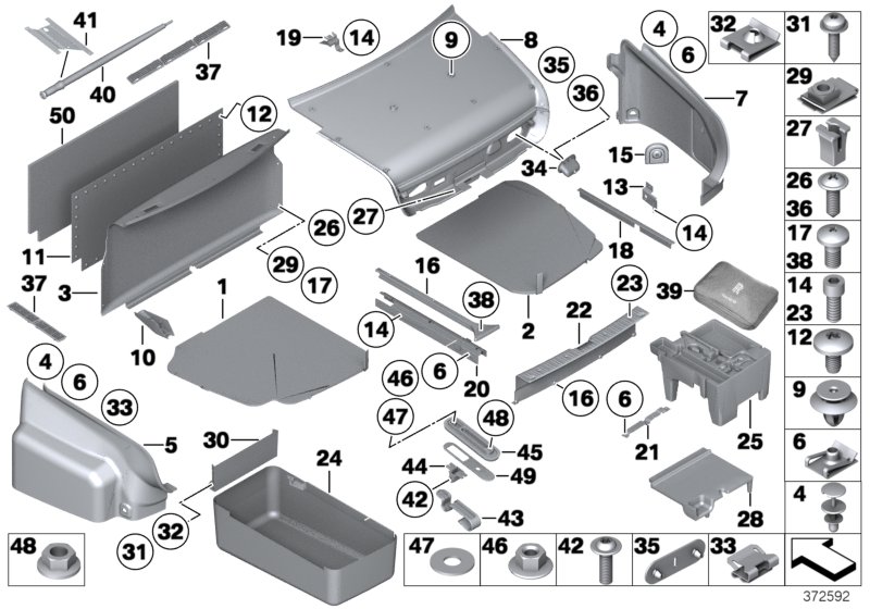 Обшивка багажного отделения для ROLLS-ROYCE RR1N Phantom EWB N73 (схема запчастей)