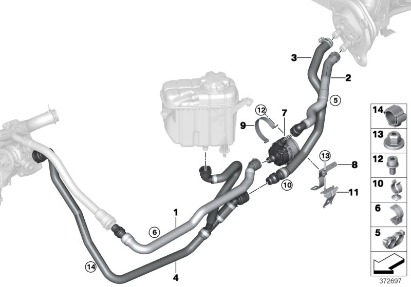 Шланги / электр. насос ОЖ для BMW F82 M4 GTS S55 (схема запчастей)