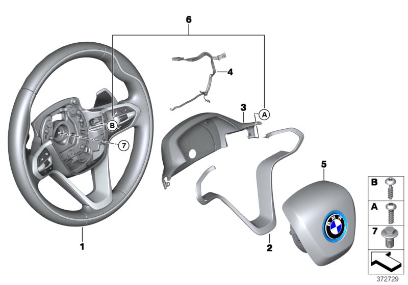 Спортивное рулевое колесо с НПБ кожа для BMW I12N i8 B38X (схема запчастей)