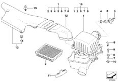 Глушитель шума всасыв./сменн.эл.фильтра для BMW E46 M3 S54 (схема запасных частей)