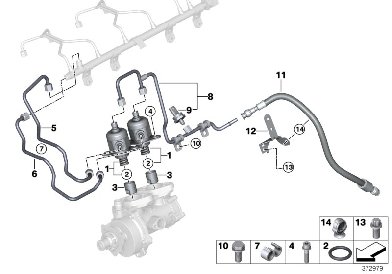 Насос высокого давления/трубопроводы для BMW F82 M4 GTS S55 (схема запчастей)