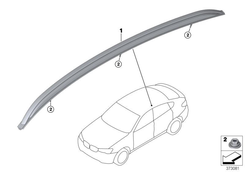 Дооснащение полозьями багажника на крыше для BMW F26 X4 35dX N57Z (схема запчастей)