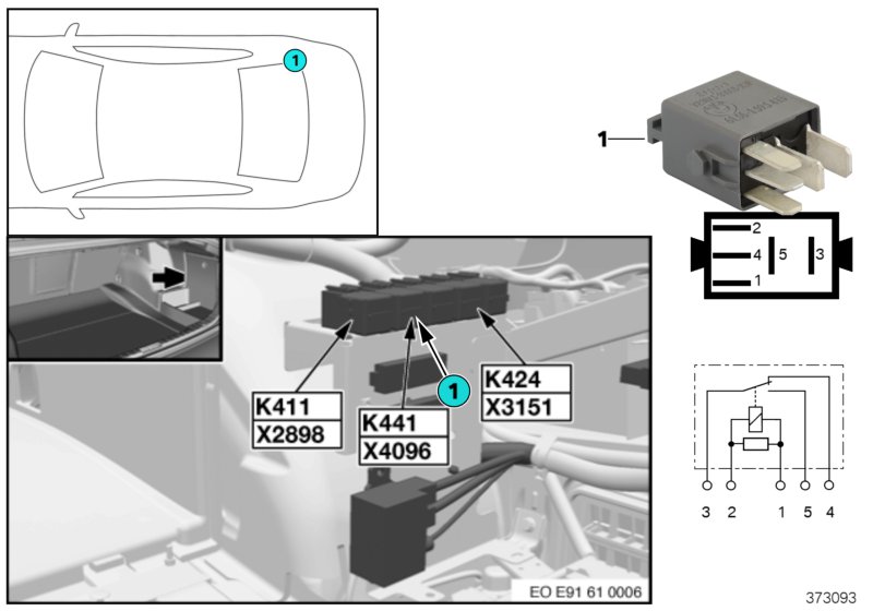 Реле проблескового маяка K441 для BMW E92N 330i N52N (схема запчастей)
