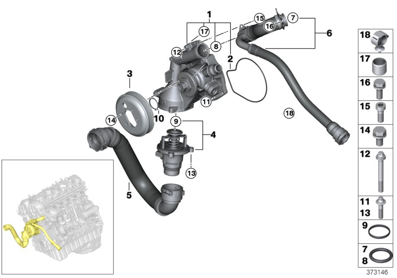 Водяная помпа сист.охлаждения/термостат для BMW F82 M4 GTS S55 (схема запчастей)
