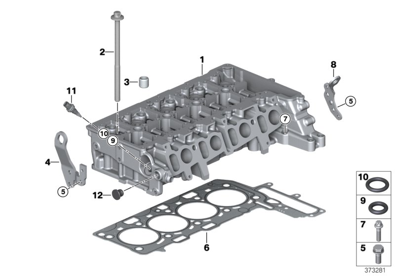 Головка блока цилиндров-доп.элементы для BMW F25 X3 20dX B47 (схема запчастей)
