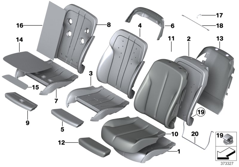Набивка и обивка передн.сиденья для BMW F12 650iX 4.0 N63N (схема запчастей)
