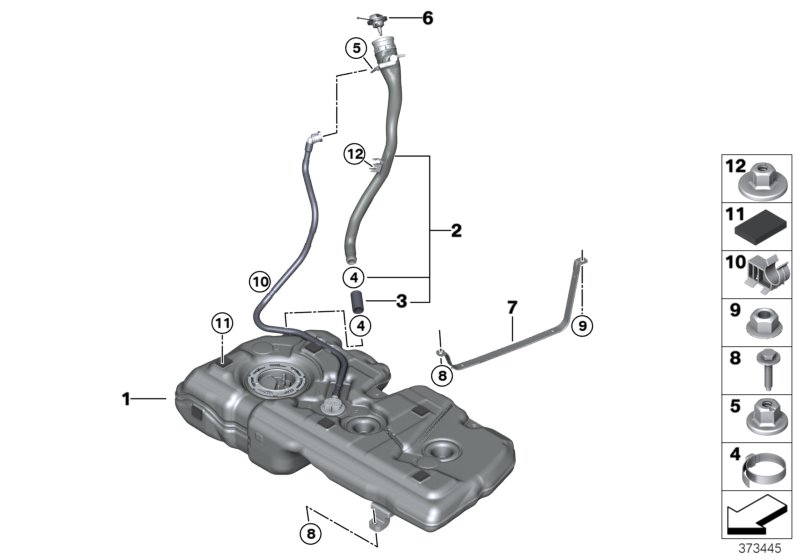Топливный бак/дополнительные элементы для BMW F39 X2 18d B47 (схема запчастей)
