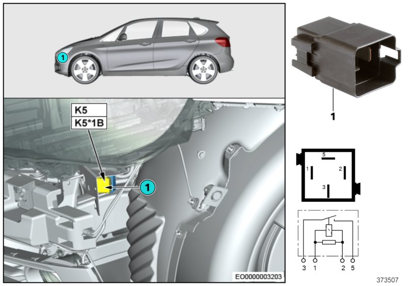 Реле электровентилятора двигателя K5 для BMW F48 X1 20i B48 (схема запчастей)