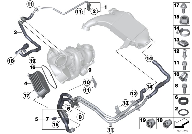 Сист.охлажд.турбонагн. / надд.воздуха для BMW F16 X6 M50dX N57X (схема запчастей)