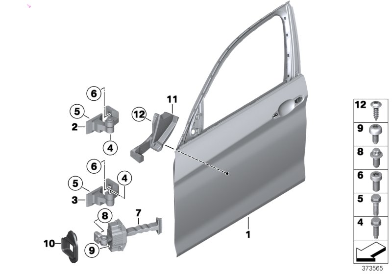 Дверь Пд, петли/ограничитель двери для BMW F30 335i N55 (схема запчастей)