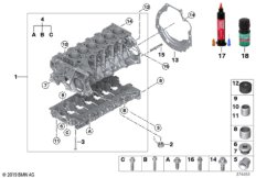 Блок-картер двигателя для BMW F80N M3 S55 (схема запасных частей)