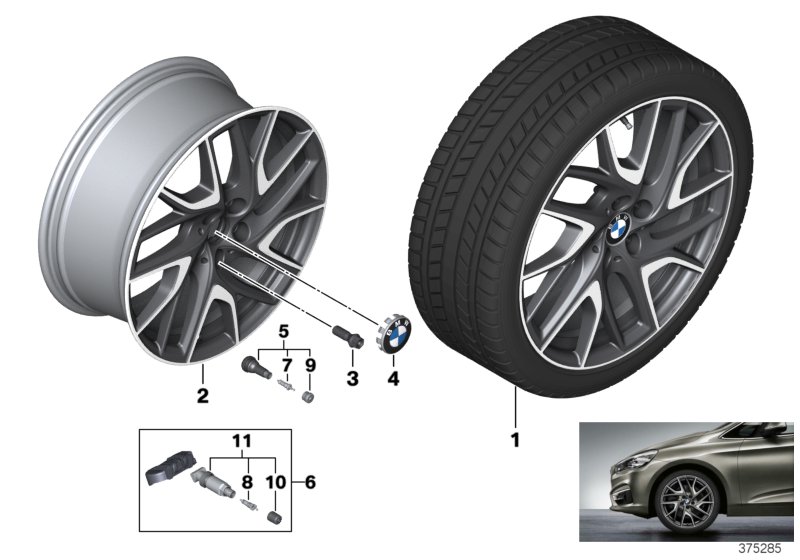 Л/с диск BMW турбинный дизайн 487 - 19' для BMW F46 216d B37 (схема запчастей)