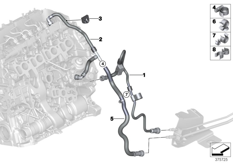 Топливопроводы/элементы крепления для BMW F10N 518d B47 (схема запчастей)