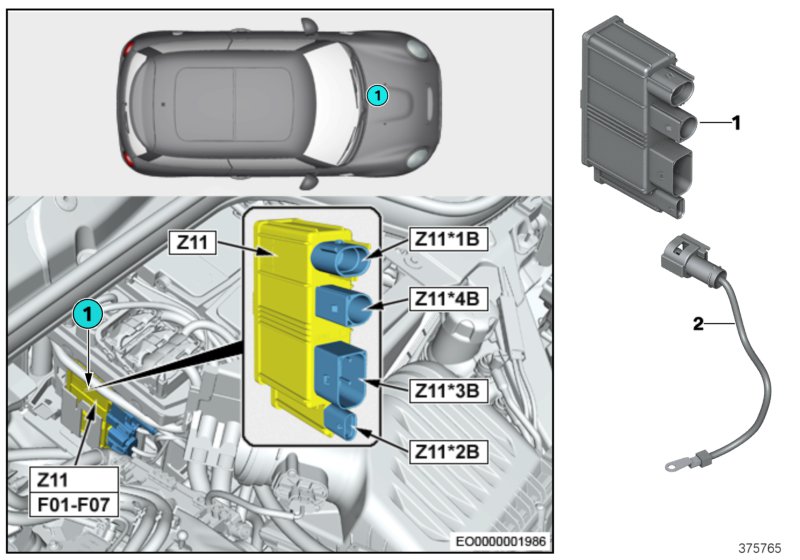 Встроенный модуль питания Z11 для BMW F54N One B38B (схема запчастей)