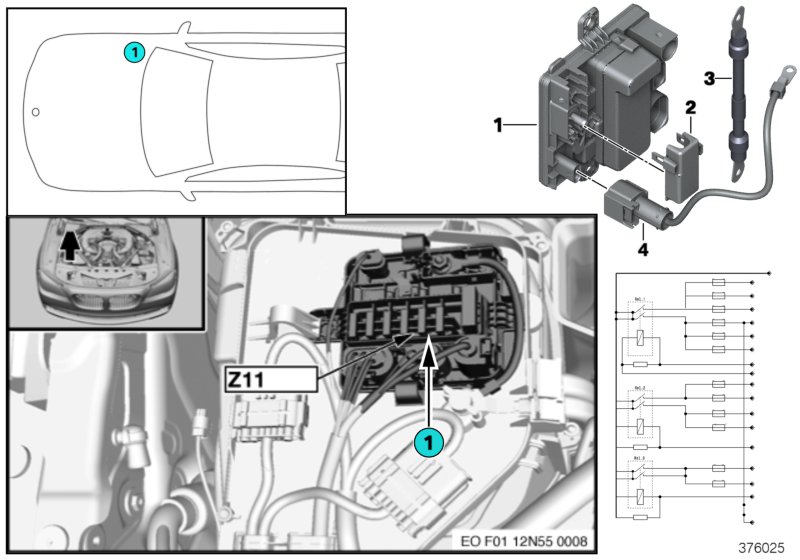 Встроенный модуль питания Z11 для BMW F02N 740Li N55 (схема запчастей)