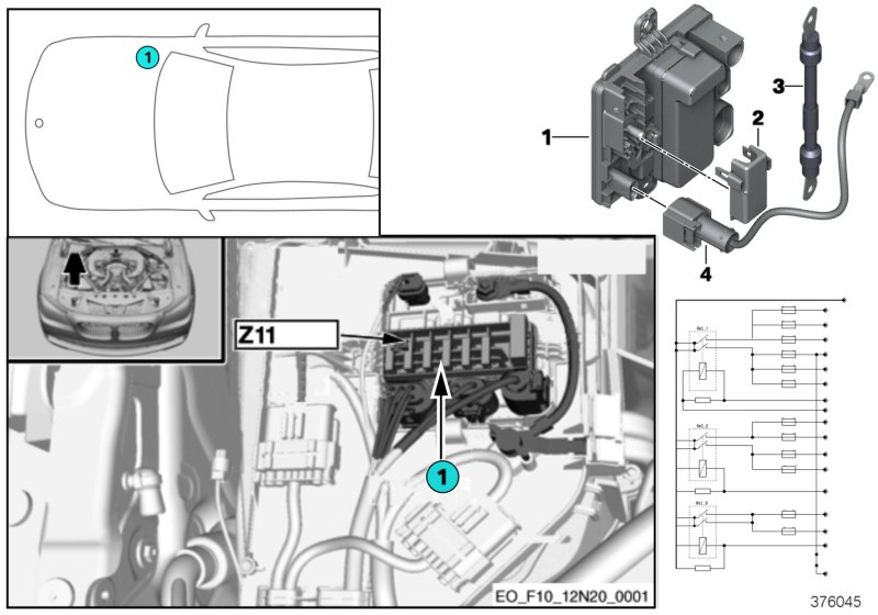 Встроенный модуль питания Z11 для BMW F11N 550i N63N (схема запчастей)