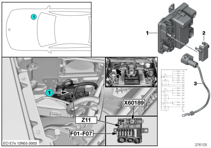 Встроенный модуль питания Z11 для BMW E71 X6 35iX N55 (схема запчастей)