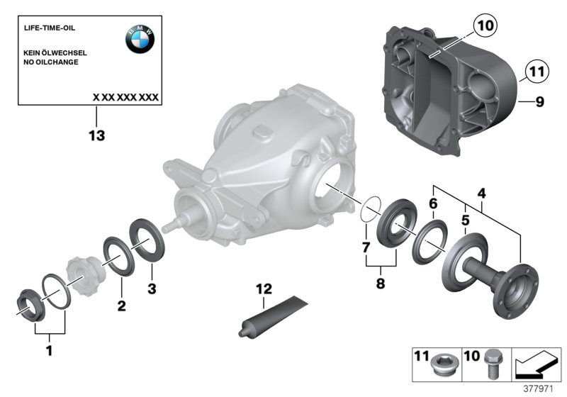 детали редуктора заднего моста для BMW E84 X1 20i N20 (схема запчастей)