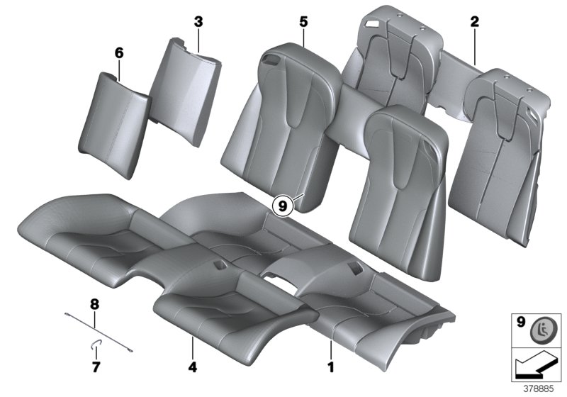 Набивка и обивка базового сиденья Зд для BMW F13 M6 S63N (схема запчастей)