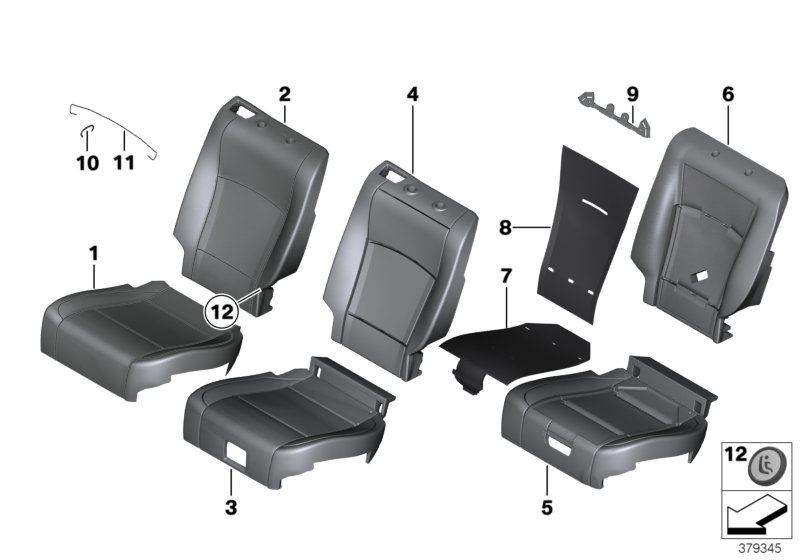 Набивка и обивка сиденья пов.комф.Зд для BMW F07 535i N55 (схема запчастей)