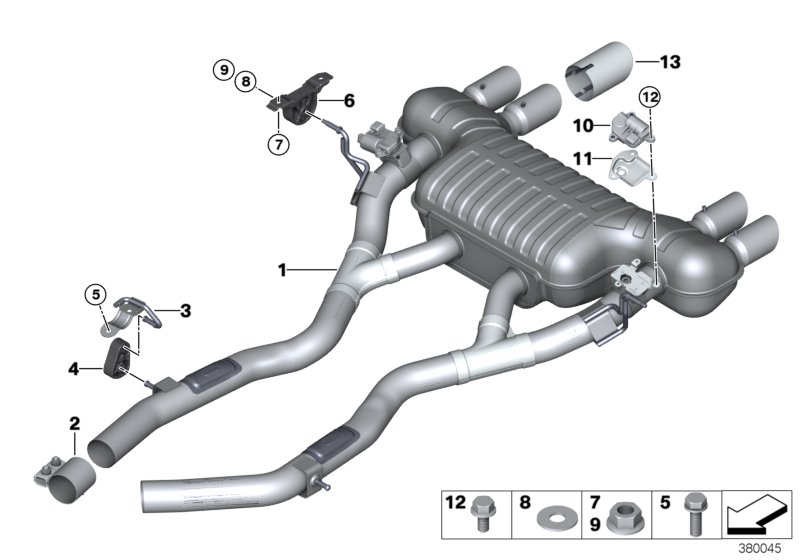 Система выпуска ОГ Зд для BMW F80N M3 S55 (схема запчастей)