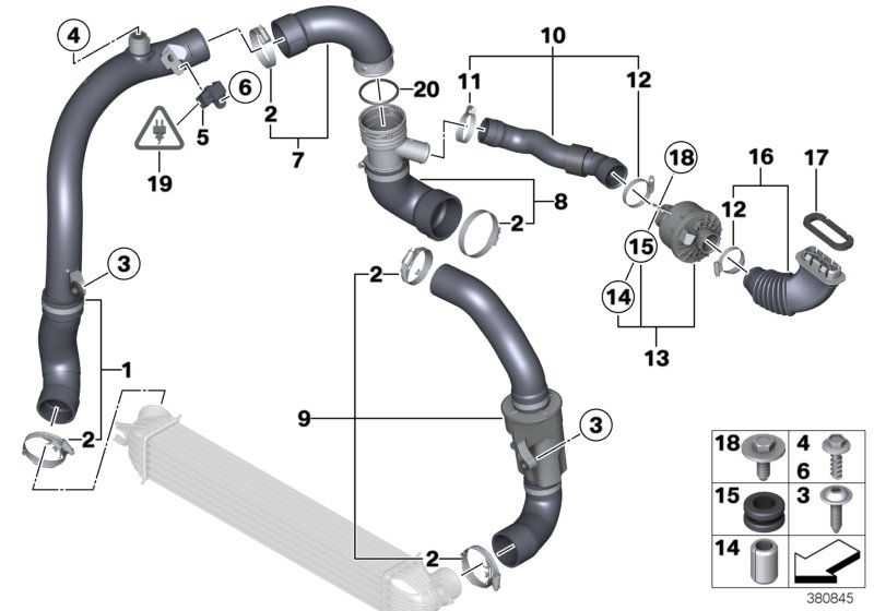 Воздуховод наддув.возд./акуст.генератор для BMW R57 Coop.S JCW N14 (схема запчастей)