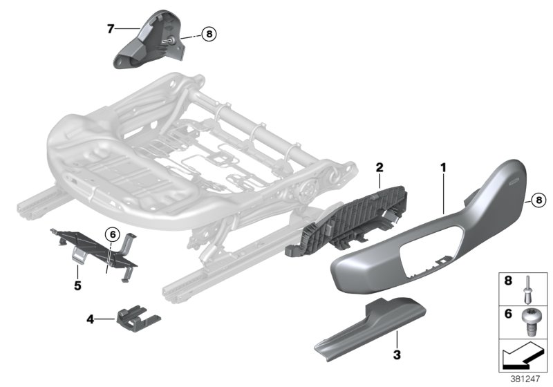 Накладка переднего сиденья с э/приводом для BMW F48N X1 20iX B46D (схема запчастей)