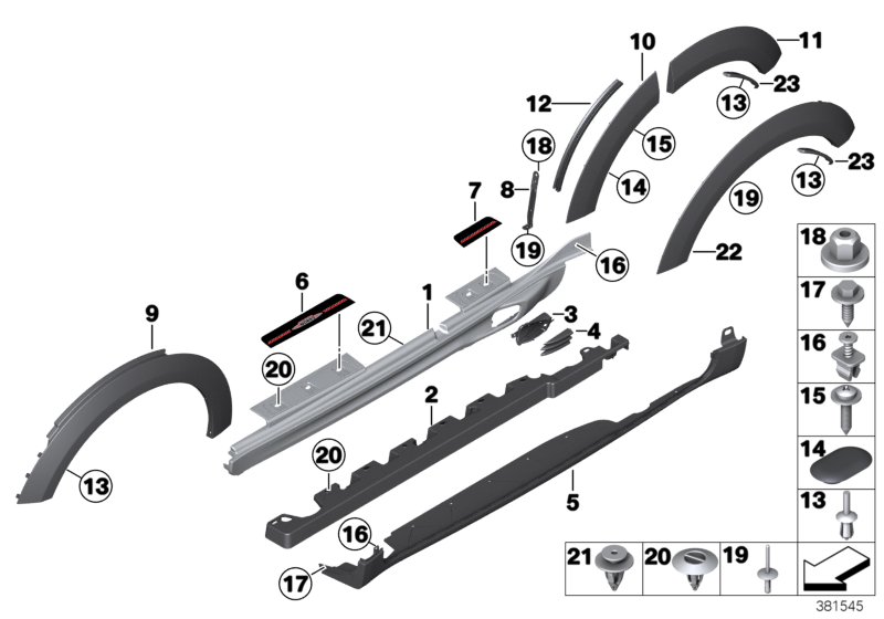 Накладка порог / арка колеса для BMW R60 Cooper S ALL4 N18 (схема запчастей)
