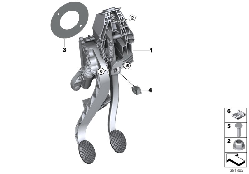 Педальный механизм для а/м с МКПП для BMW F45 214d B37 (схема запчастей)