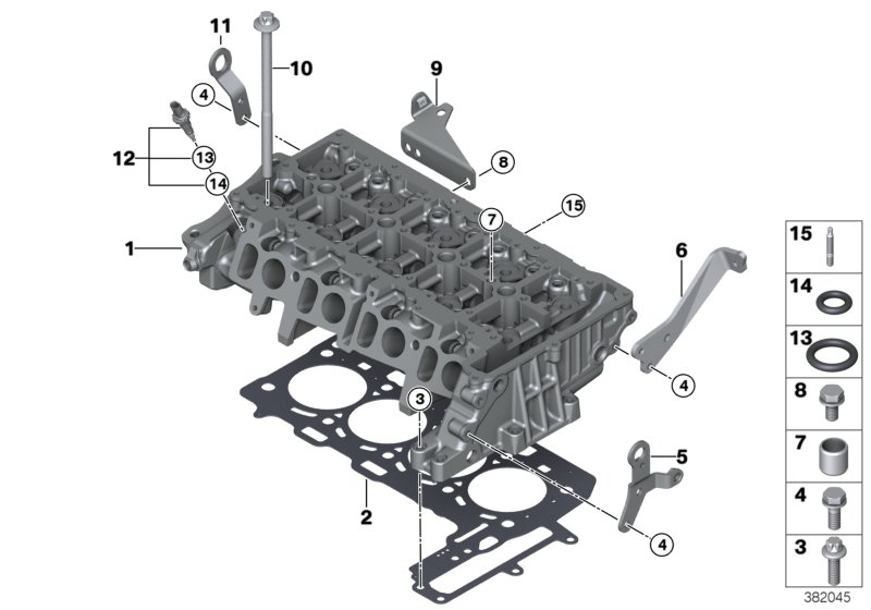 Головка блока цилиндров-доп.элементы для BMW F46N 218d B47 (схема запчастей)